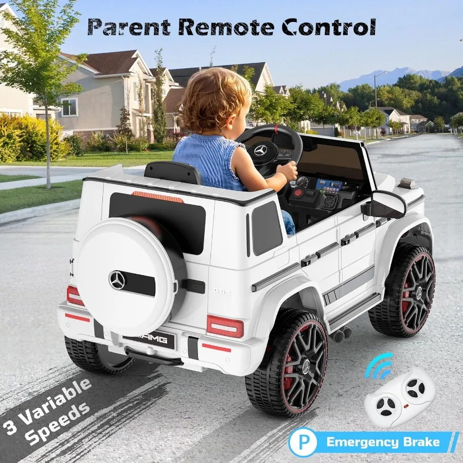 12V Ride on Car with Parent Remote Control LED Headlights Music Player Horn Soft Start Low Battery Prompt White Mercedes-Benz G