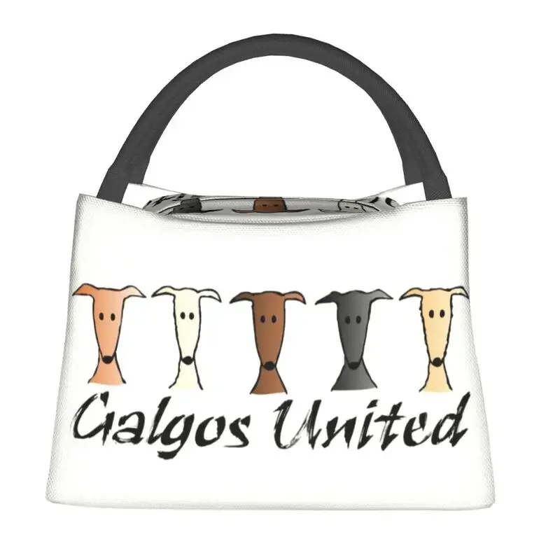 

Custom Galgos United Greyhound Lunch Bag Men Women Thermal Cooler Insulated Lunch Boxes for Picnic Camping Work Travel