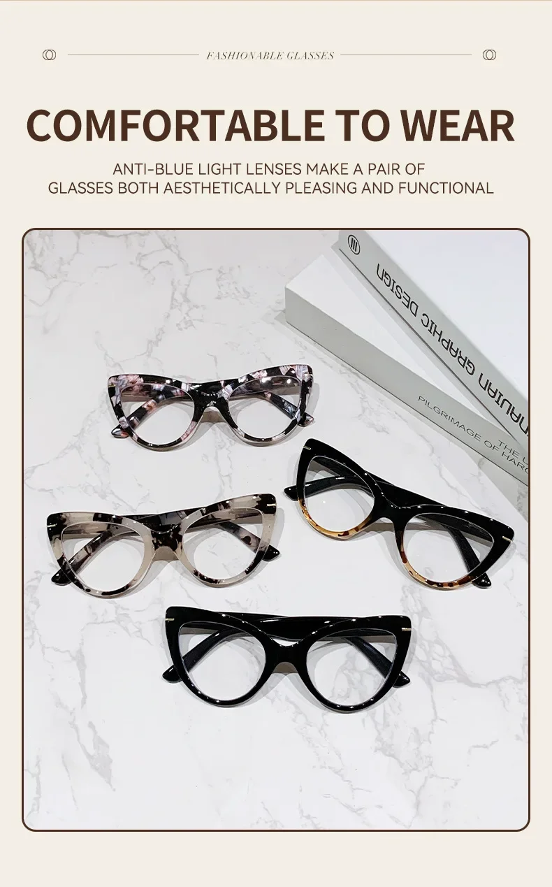 Women's Versatile Large Framed Cat Eye High-definition Reading Glasses Anti-Blue Light Elegant Fashionable Eyeglasses 0 TO +4.0