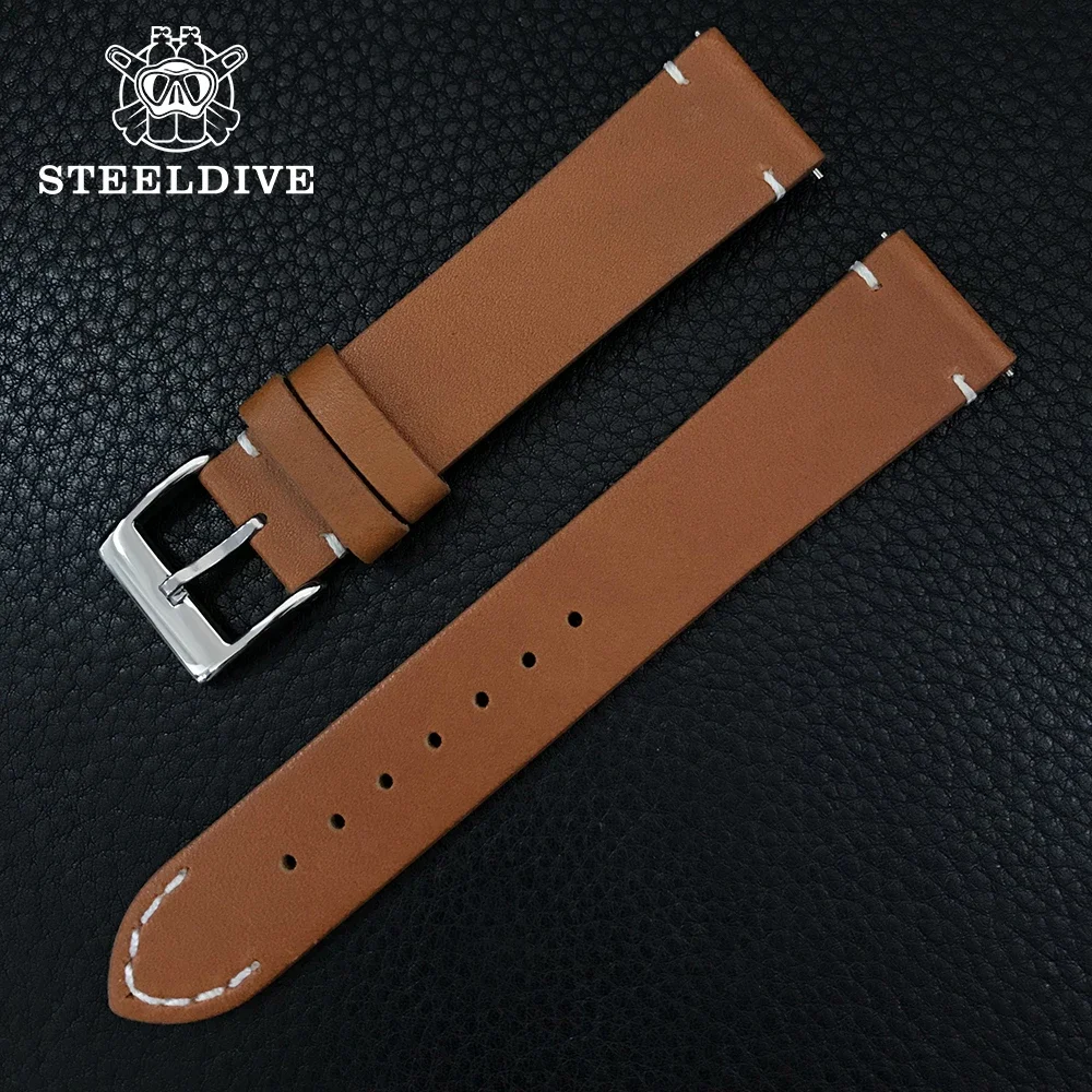 STEELDIVE Leather Watch Strap 20MM Width Brown Spare Watch Band SD2503