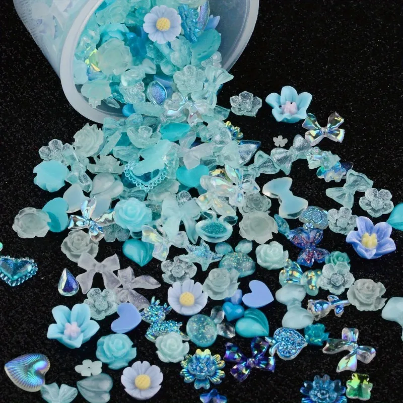 小さな蝶の形をした王冠,100個,花,クマ,ハート,ジェルチャーム,ラインストーン,クリスタル,素晴らしいマニキュアアート