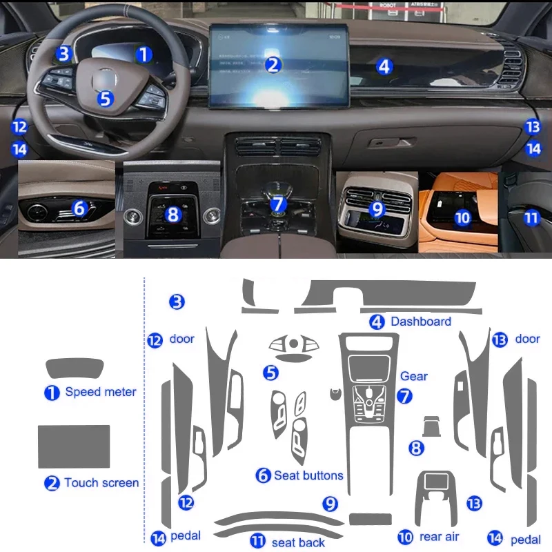 Tpu Film Car Interior Sticker Center Console Gear Touch Screen cruscotto porta finestre pannello per BYD DMI EV Song Plus Pro Han EV