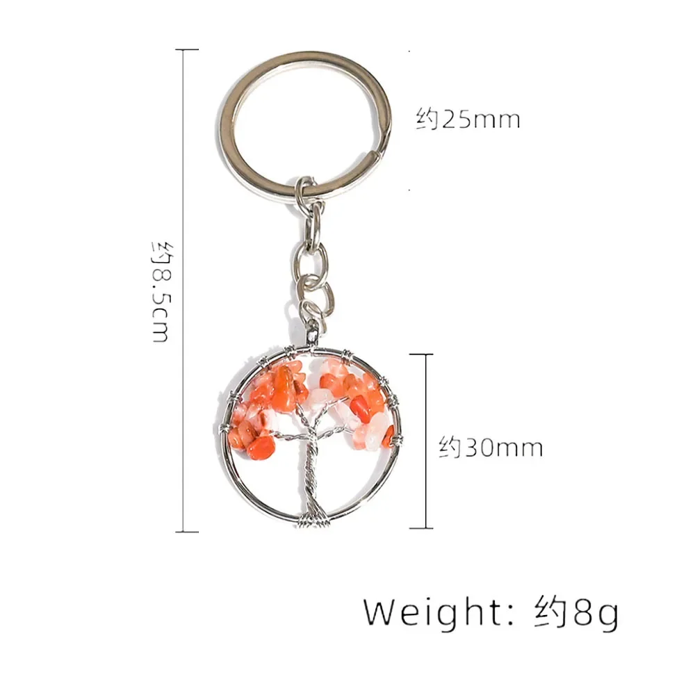 10pcs Natural Chip Stone Bead 30mm Round Tree of Life Charms Keychains Bag Car Key Chain Pendant Key Rings