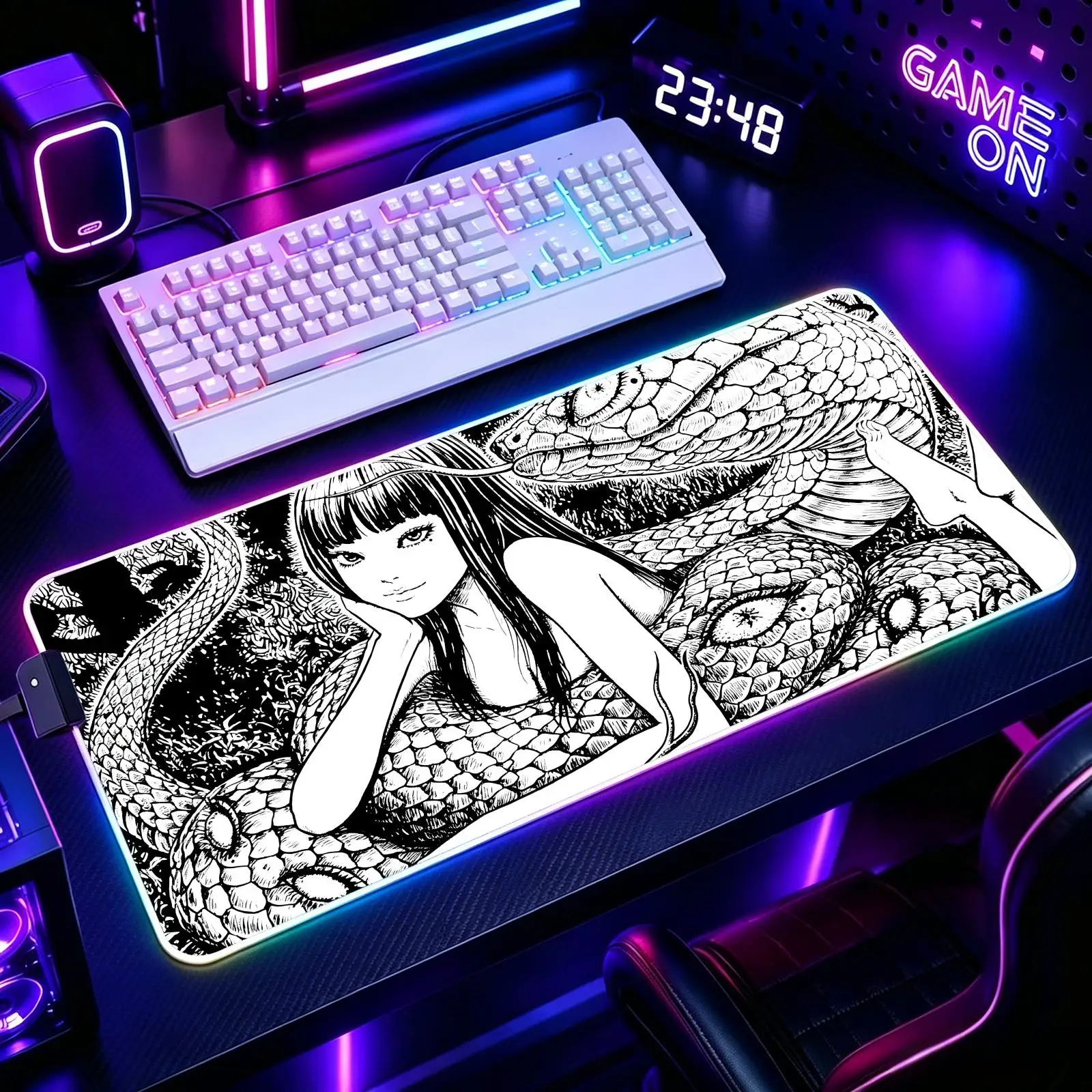 

Mouse Pad RGB Color Changing Gaming Mouse Pad, Stitched Edges, XXL Large Keyboard Desk Mat Japan Anime Tomie Kawakami