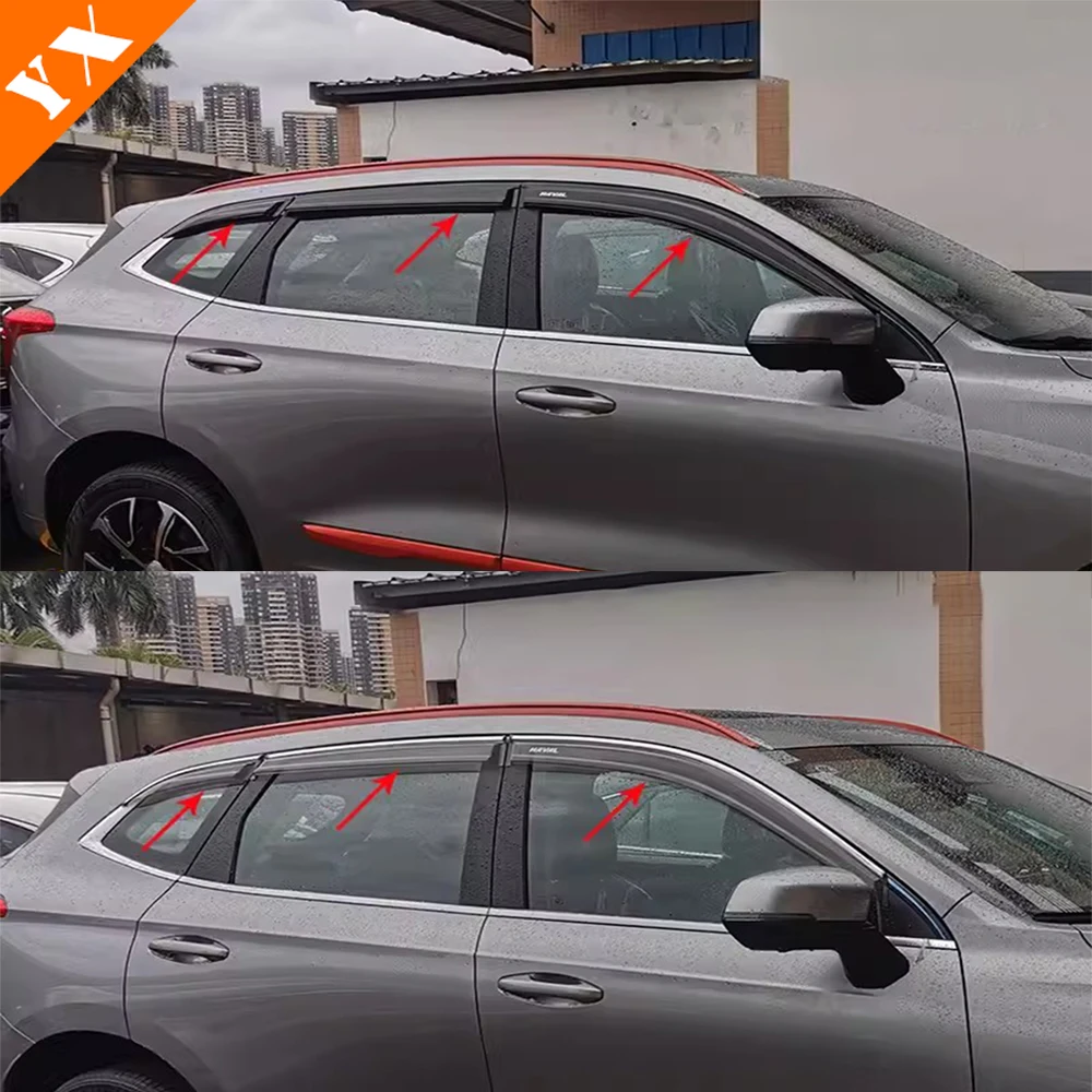 For Haval Jolion 2021-2024 6pcs Chrome Black Look Trim Car Window Sunshade And Rain Cover Protector Sticker Cover Garnish