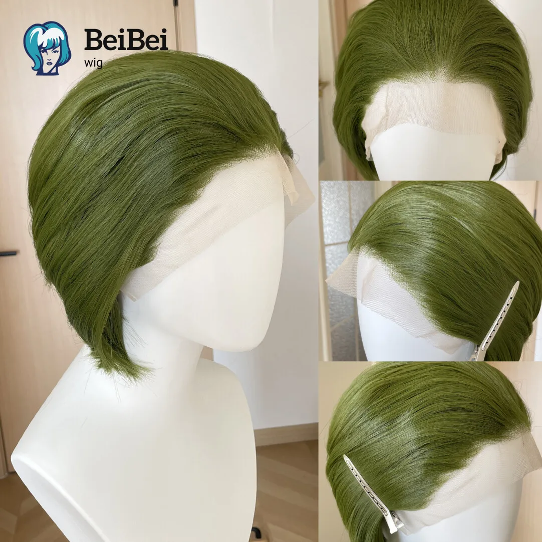 

Green Bob Wigs for Men 13x4 Synthetic Lace Front Wig Short for Black Women 8Inch Dark Green Wigs for Cosplay Roronoa Zoro Joker