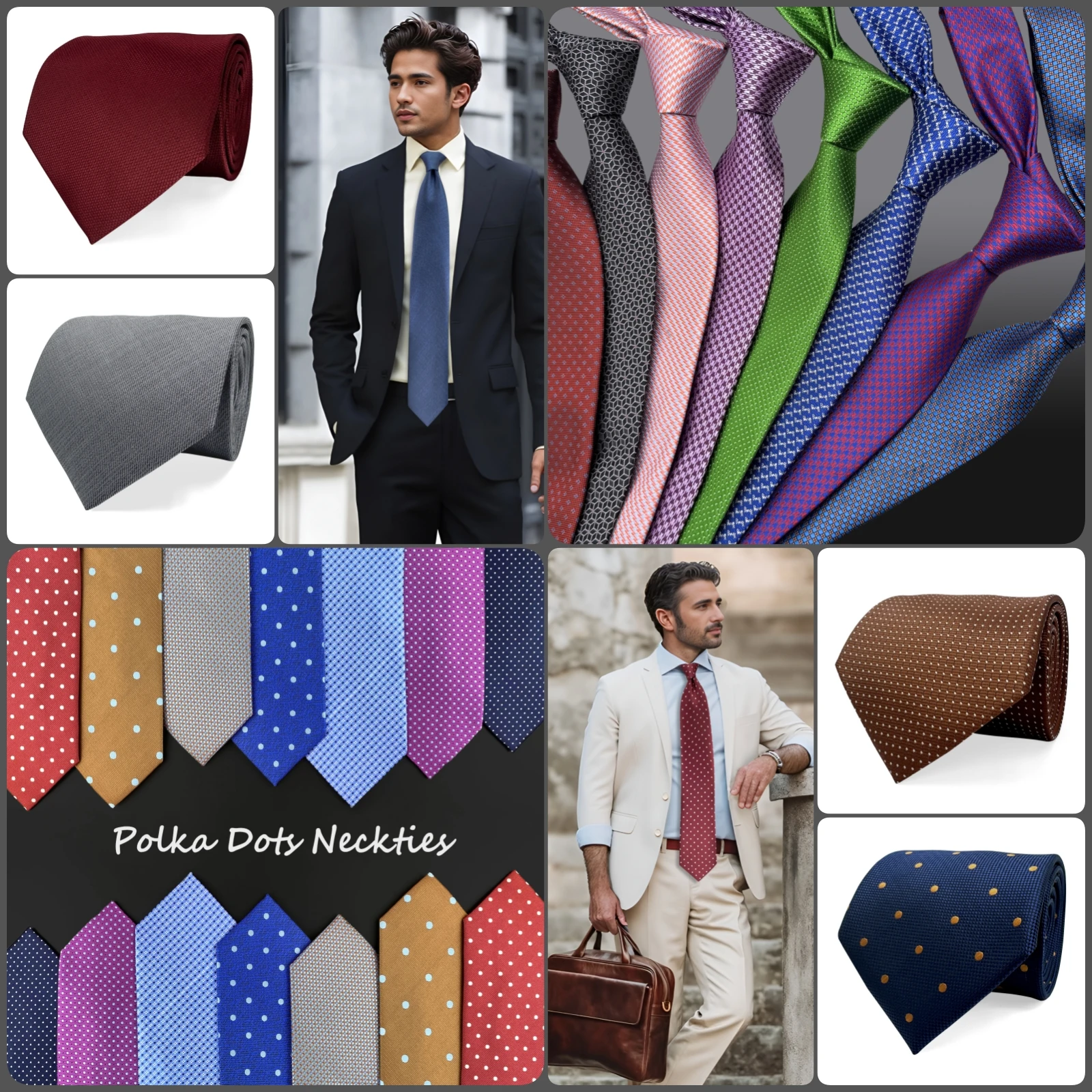 Polka Dots Mens Neckties Fashion Wedding Silk Blend Colorful Solid Ties for Men Pattern  Classic Business Accessory