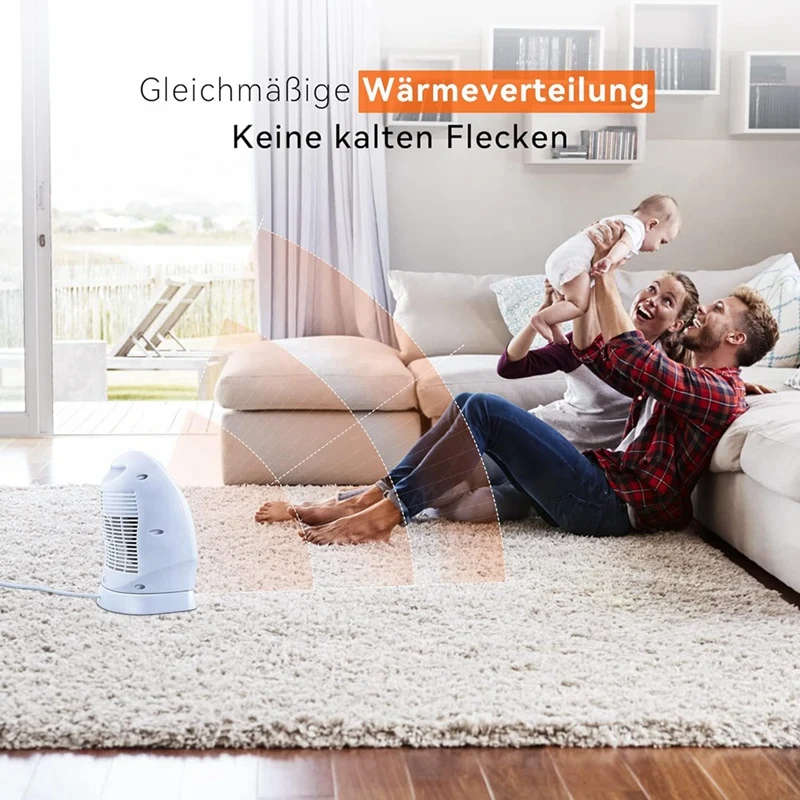 Fan Heater Energy-Saving, 2000 W, 120° Portable Fan Heater With 2 Heat Settings, Adjustable Thermostat, EU Plug