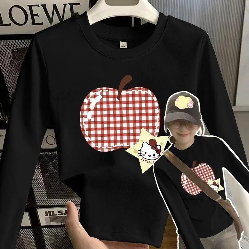 

Женская футболка Sanrio с длинным рукавом и принтом в американском ретро-стиле, приталенный крой, для ранней осени, трендовый пуловер в стиле Instagram