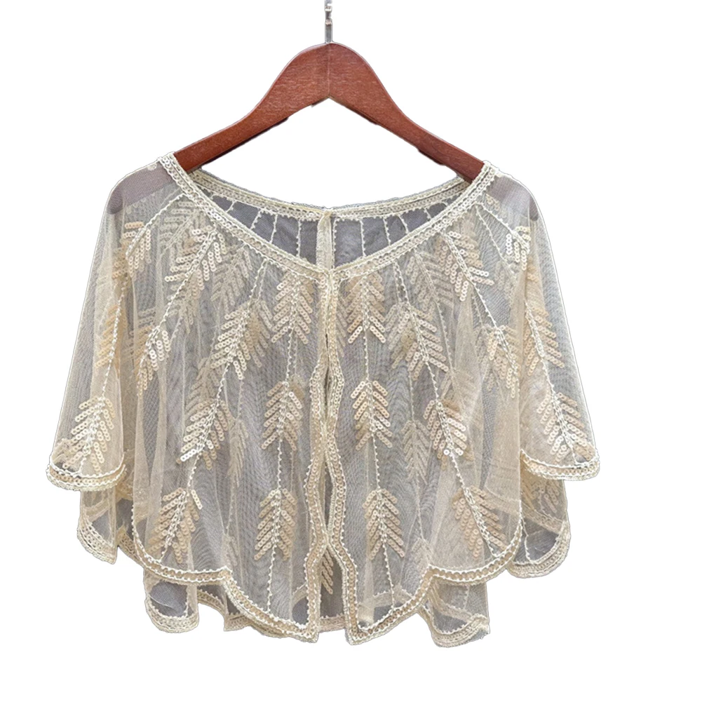 شال نسائي مزين بالترتر ، فستان دانتيل ، نمط رقيق ، ملابس خارجية ، صدرية ، جديد