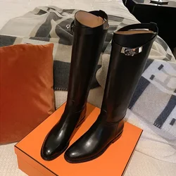 Long Tube Boots For Women Casual And Casual With Metal Buckles That Look Slim And Tall Side Zipper Knight Boots For Women