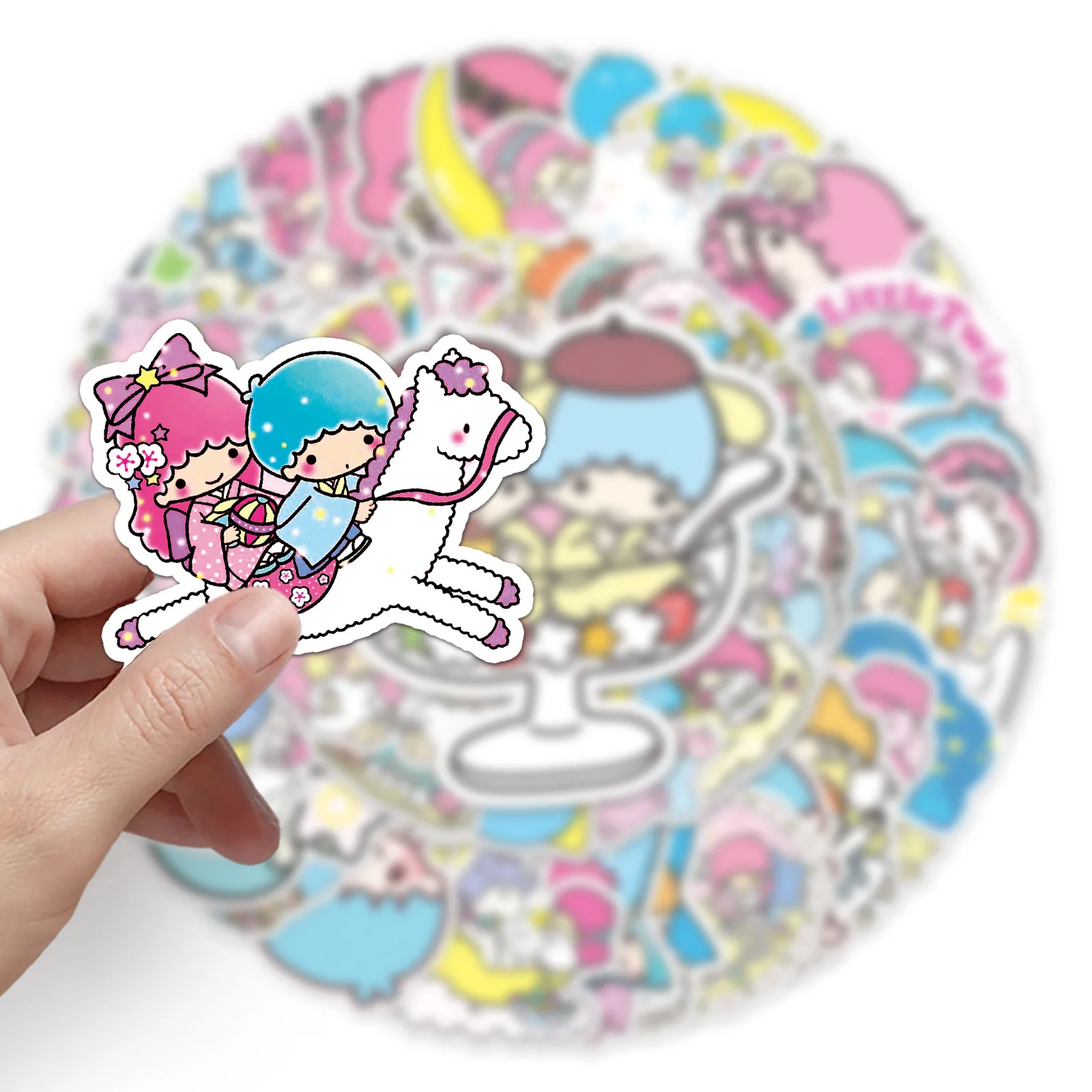 

50PCS Sanrio Little Twin Stars Graffiti Sticker Luggage Notebook Water Bottle Cartoon DIY Decorative Stickers For Kids Toy