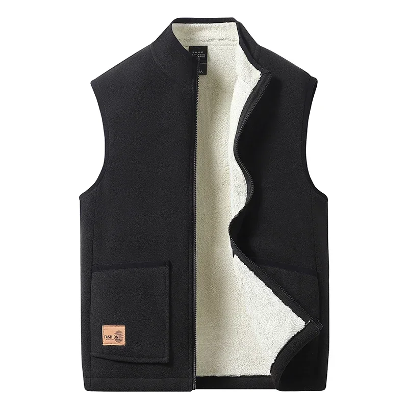 

2025 2025 Jacket Men Vest Men Zipper Lamb Cashmere Waistcoat Men Brand Winter Mens Fleece Warm Jacket Sleeveless Casual Winter W