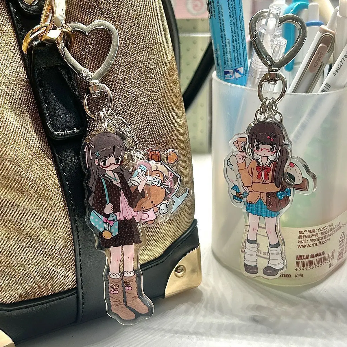 Cute Girl Aesthetic Acrylic Phone Accessories Acrylic Keychain Y2k Style Girl Pendant Hanging Anime Ornament Friends Toys Gifts view 3