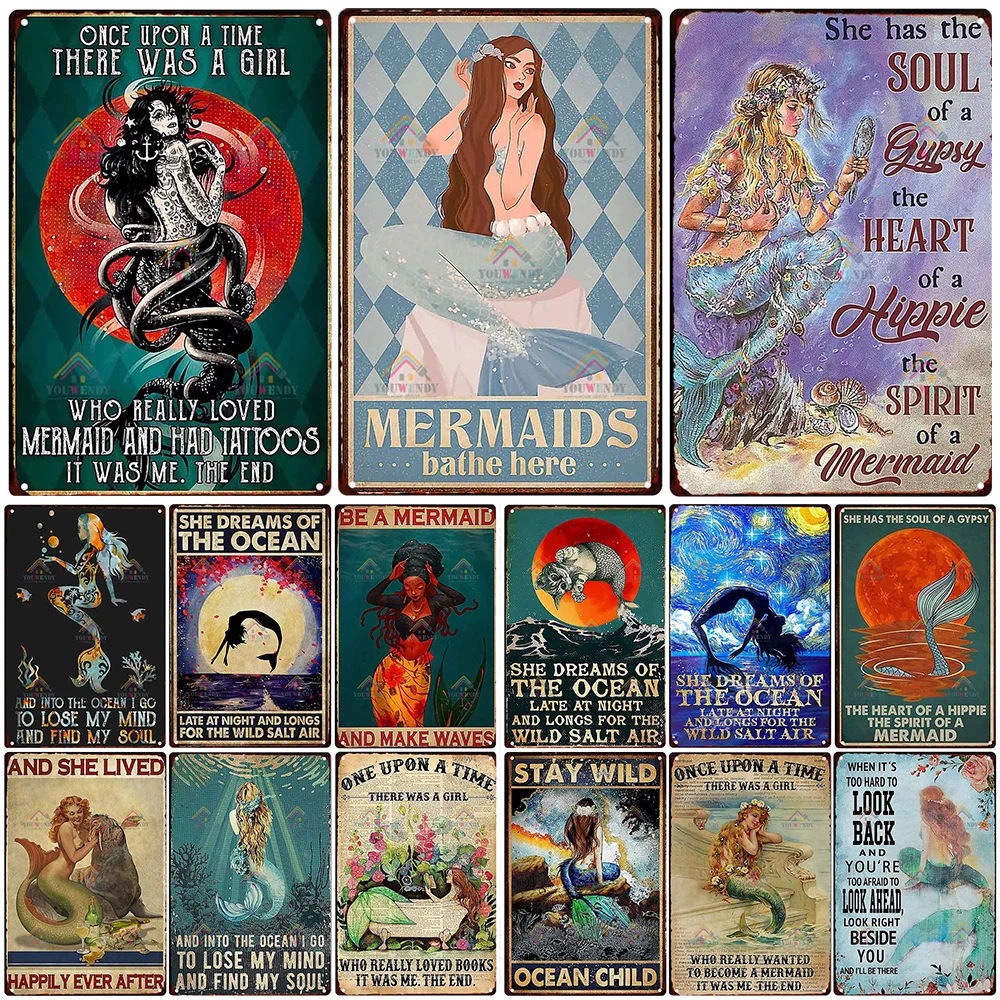 

Mermaid Dreams of Ocean Longs for Home Decor, Wild Salt Air, Starry Night, Van Gogh Poster, Metal Tin Sign, Wall Art Decor, UW36