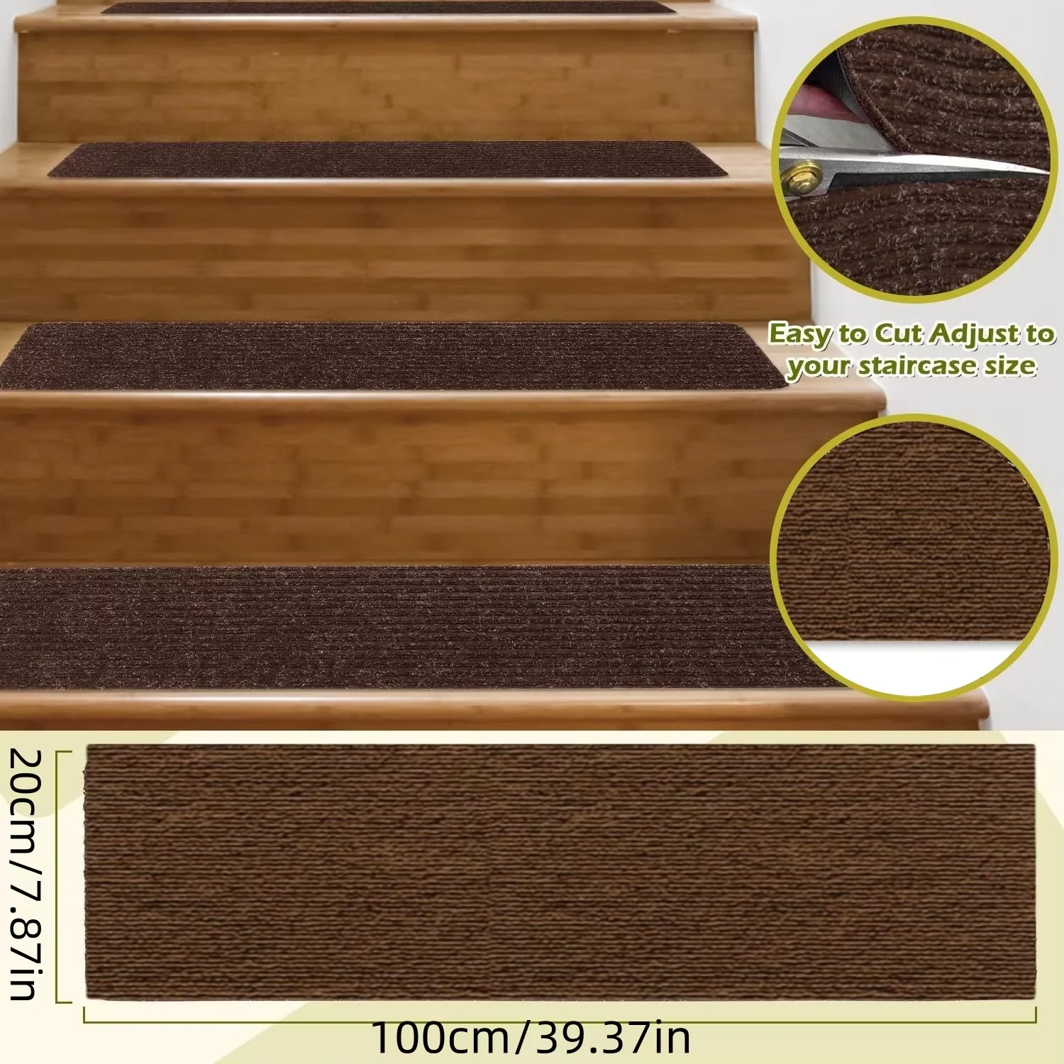 1PC 20X100cm Nonslip Carpet Stair Treads Indoor Runner for Reusable Adhesive Stair Treads