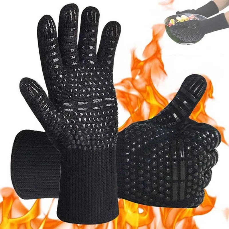 BBQ Grill Gloves High Temperature Resistance Kitchen Microwave Oven Mitts 500 800 Degree Fireproof Non-Slip Barbecue Gloves