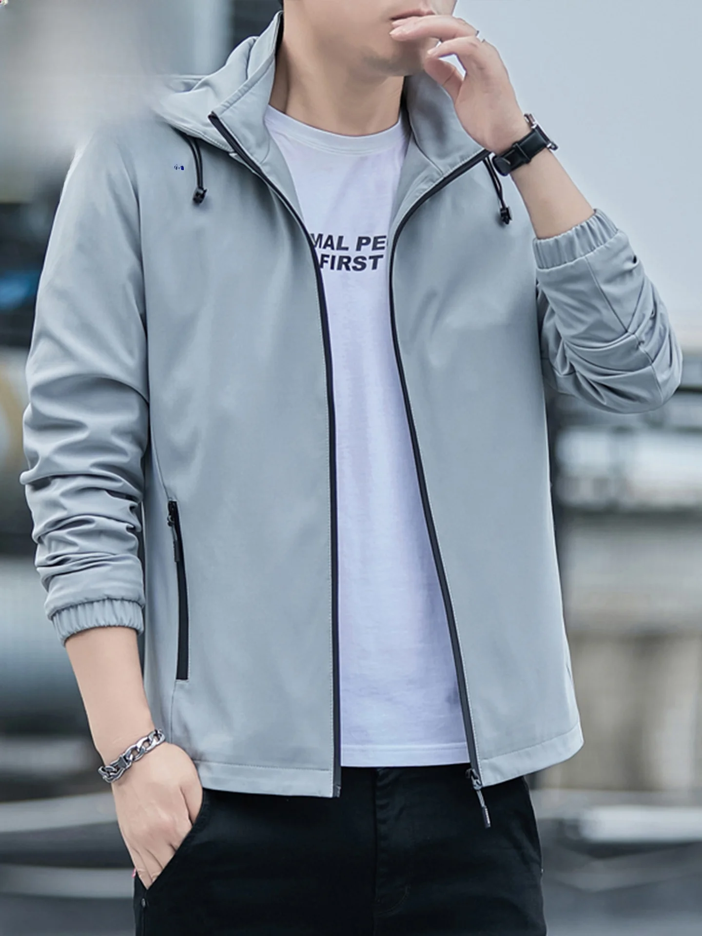

Paul 2025 Spring Autumn New Casual Thiened Fce Lined Detachable Hood Tee-proof Jaet Men's Outerwear Casual Sle