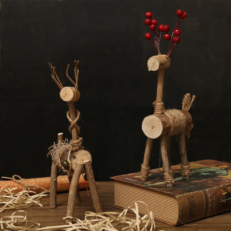 Nordic Style Wood Handmade Couple Moose Ornament Creative Artistic Desk Decor Animal Figurines Home Decoration Accessory Gift