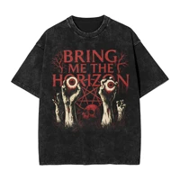 BMTH Bring Me The Horizon camiseta lavada hombre banda de Rock británica Y2K camisetas de algodón camiseta de verano patrón ropa de gran tamaño