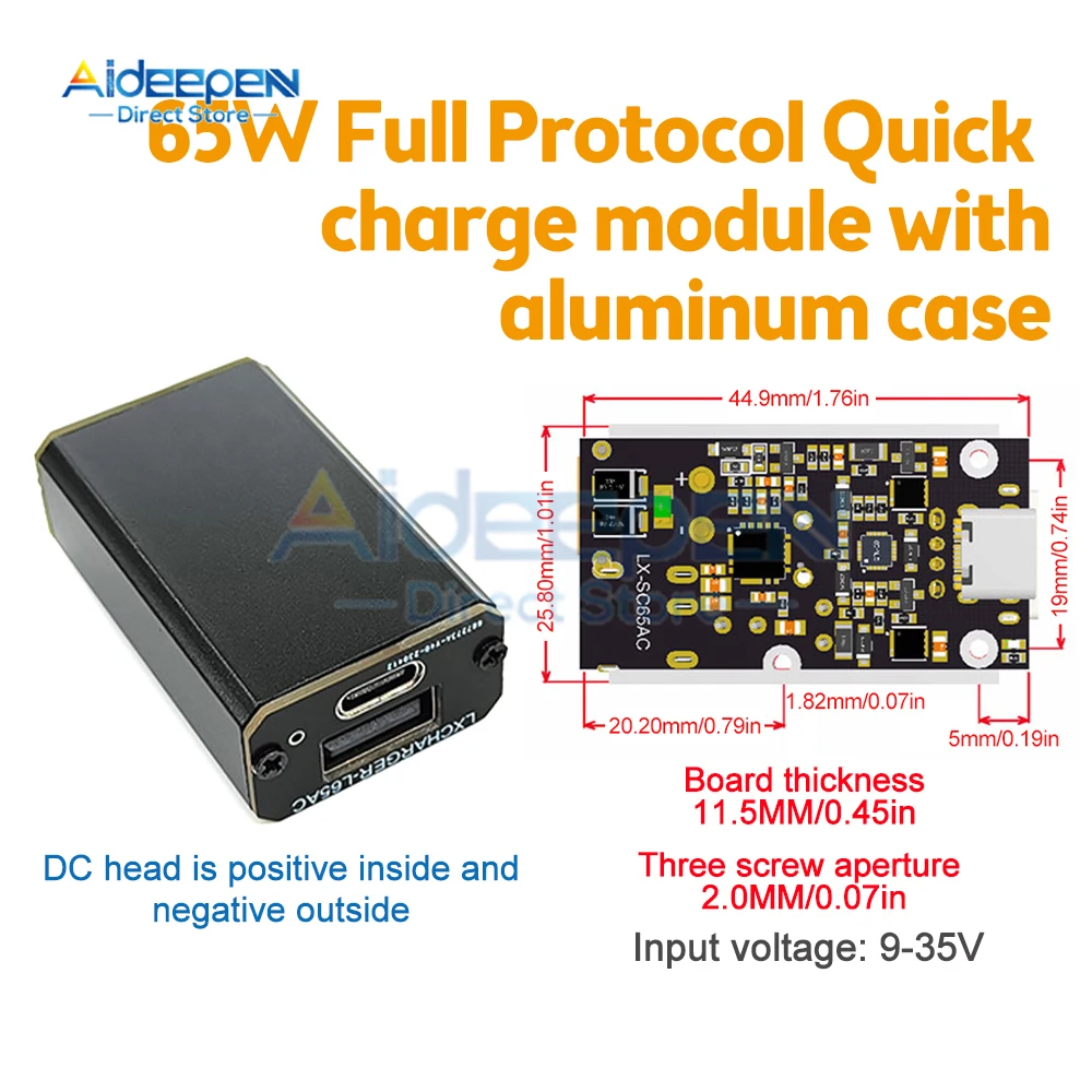 DC 9V-35V 65W do rodzaj USB C moduł szybkiego ładowania telefonu komórkowego obsługuje protokół QC4.0 PD2.0/3.0/PPS z portem wejściowym XT30