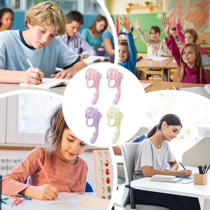 Ручки для карандашей для студентов, 4X ручки с пятью пальцами, ручки для письма для начинающих, инструмент для обучения письму, захват для коррекции осанки