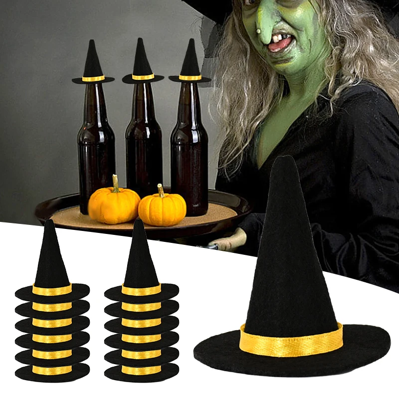 

6pcs Mini Felt Witch Hats Wine Bottle Cap DIY Crafts Accessory Felt Cloth Tiny Hats Ornament Halloween Party Decoration Supplies