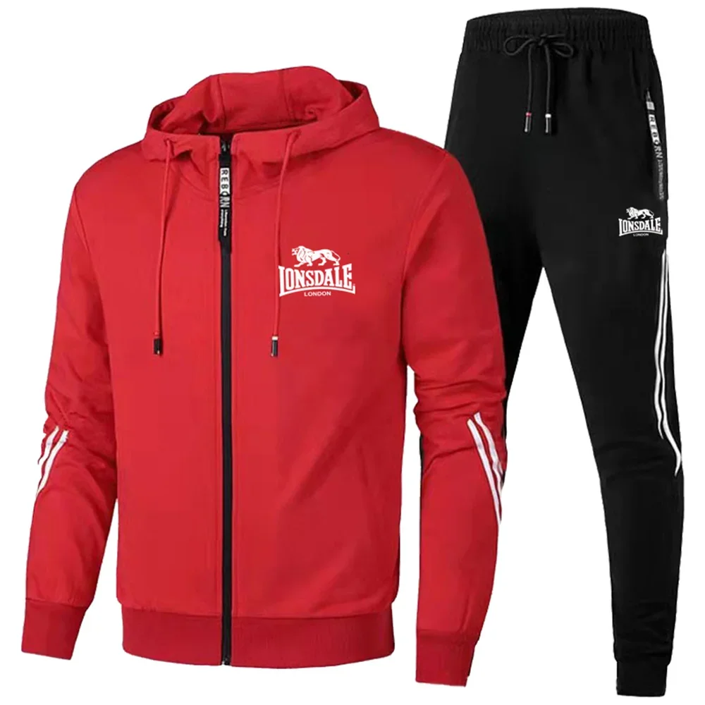 Lonsdale-Conjunto de deportes al aire libre para hombre, Sudadera con capucha de dos piezas con cremallera y Logo, ropa informal para correr al aire