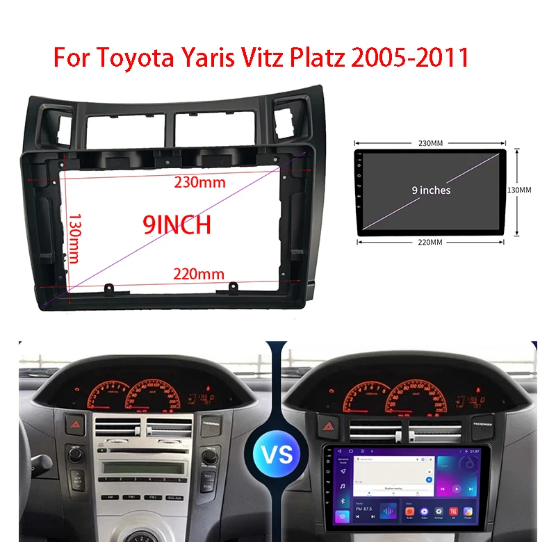 7/9 inch Car Frame Fascia Adapter For Toyota Yaris Vitz Platz 2005-2011 Stereo Panel Plastic Dashboard Kit Installation 2 Din