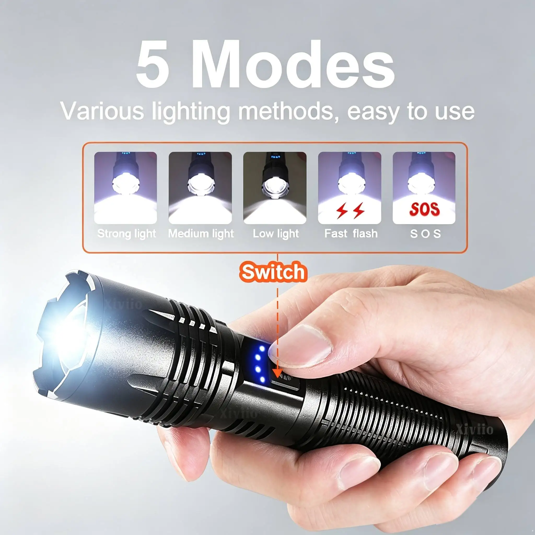 High Power LED Flashlight USB Rechargeable Long Shot 6500M Torch Waterproof Portable Flashlight For Camping Hiking Fishing