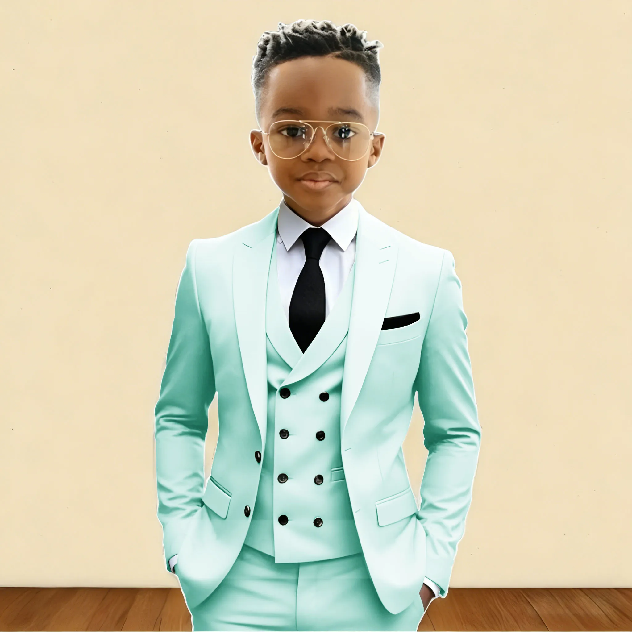 

Мятно-зеленый комплект из 3 предметов: приталенный костюм для мальчика (пиджак, жилет, брюки) для свадьбы, выпускного, ужина, детской униформы, смокинга