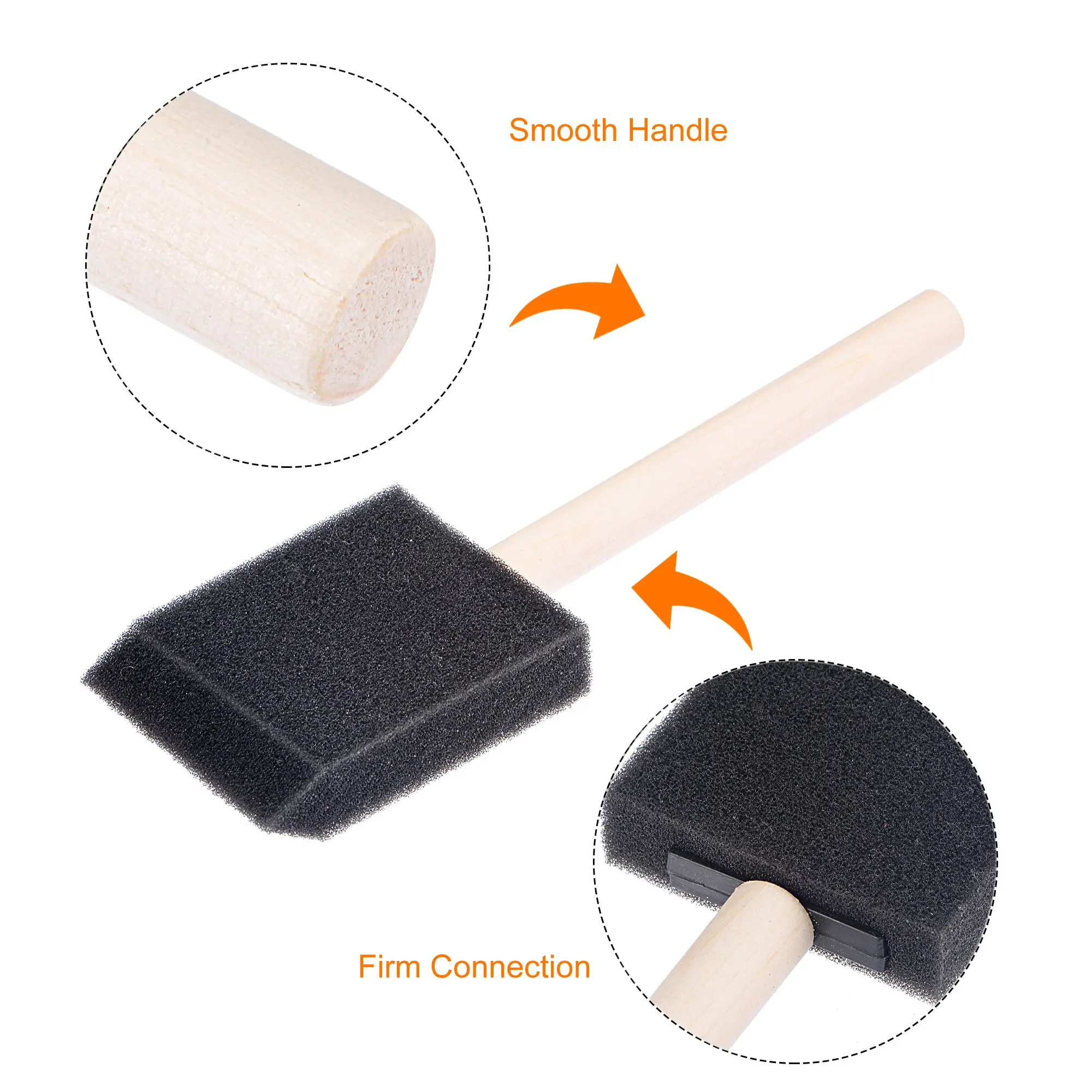Uxcell-pinceles de espuma para pintura, esponja con pincel de mango de madera, borde cónico, 2 pulgadas, 48 piezas