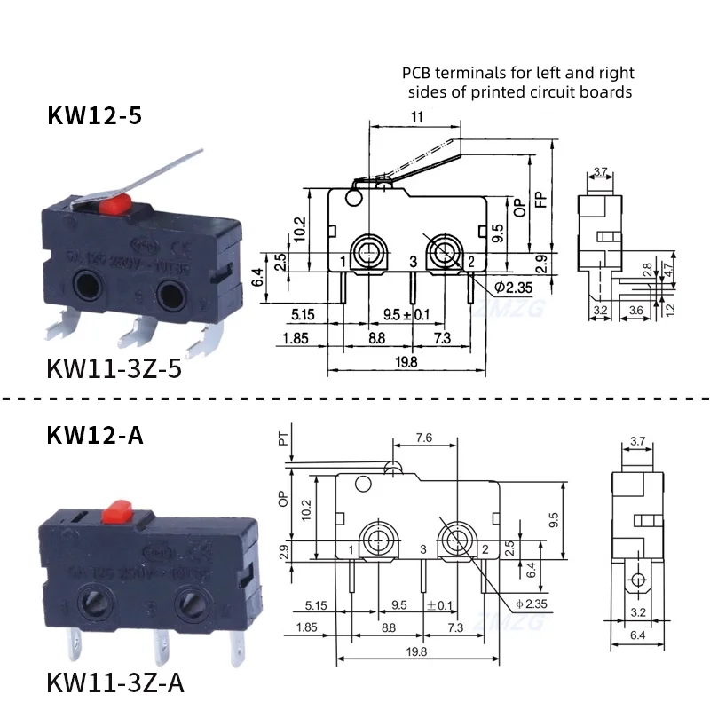 KW12 Reiseendschalter-Kontakt-Knopf KW11-3Z-2 Mikroschalter mit geradem Schaft, dreipolig, 5A 125V/250V – Detail 6