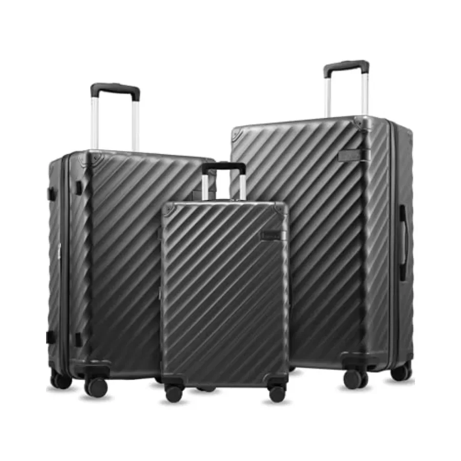 

3 Piece Set Luggage with Spinner Wheels KVC Polycarbonate Expandable Hard Shell Suitcase EX-Core Charcoal Metallic