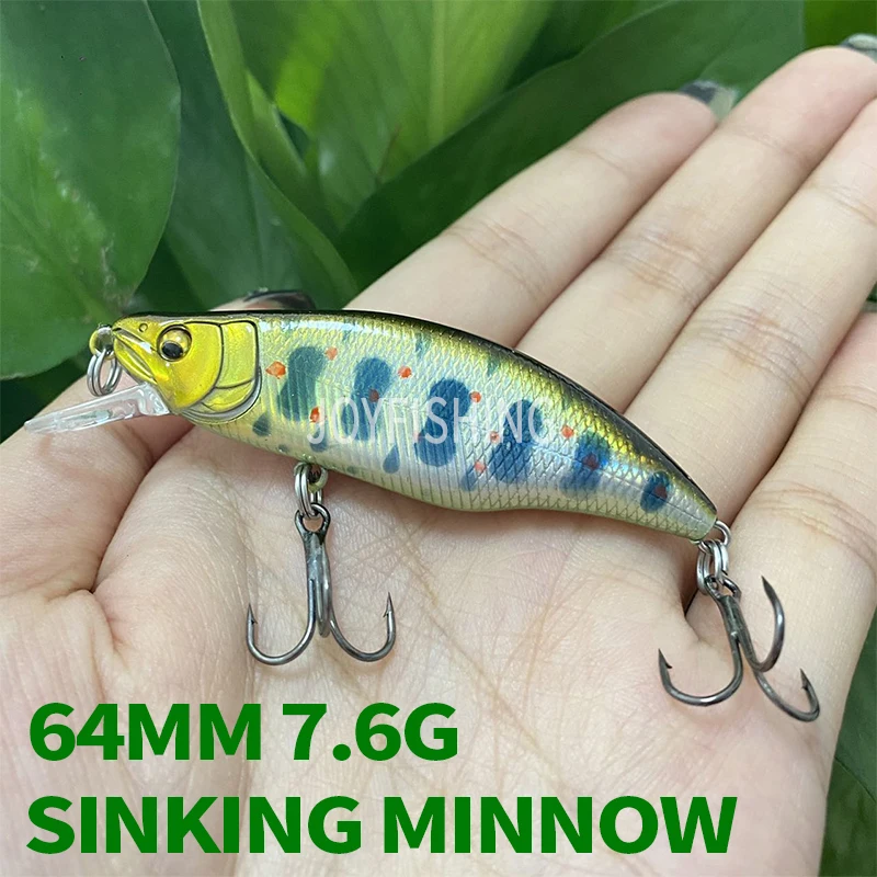 1Pcs 64mm 7.6g Minnow Lure Sinking Fishing Wobbler Lure Hard Bait Seabass Trout Fish Lure Pesca Fishing Tackle 9014