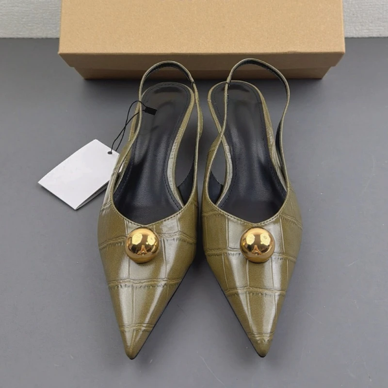 Fashion Metal Detail High Heels Pumps for Woman Luxury Embossed Leather Upper Design Sandals Sexy Pointed Toe Office Shoe