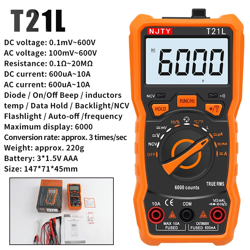 Digital Multimeter 6000 Count AC/DC Voltage Meter 10A Current Professional Multimetro Capacitor Inductor Test Electricity Tools