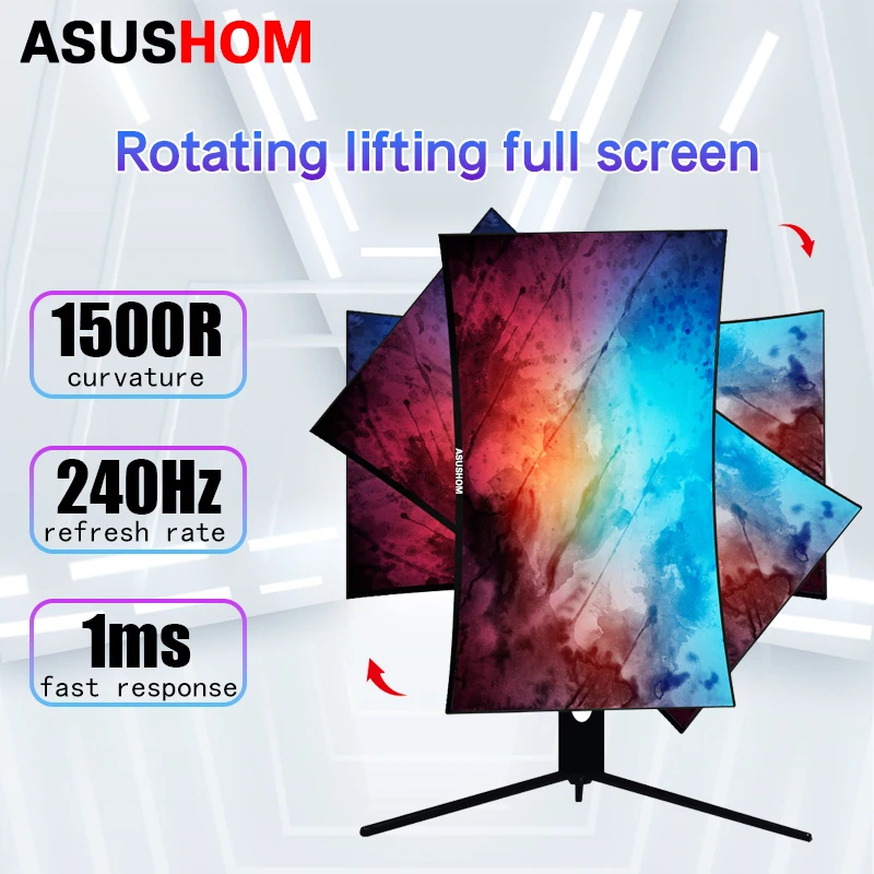 ASUSHOM 27in 2K 240Hz Desktop Monitor 2560*1440 HDR Freesync Gaming Computer Monitor VA Weakly Curved Straight Screen HDMI/DP