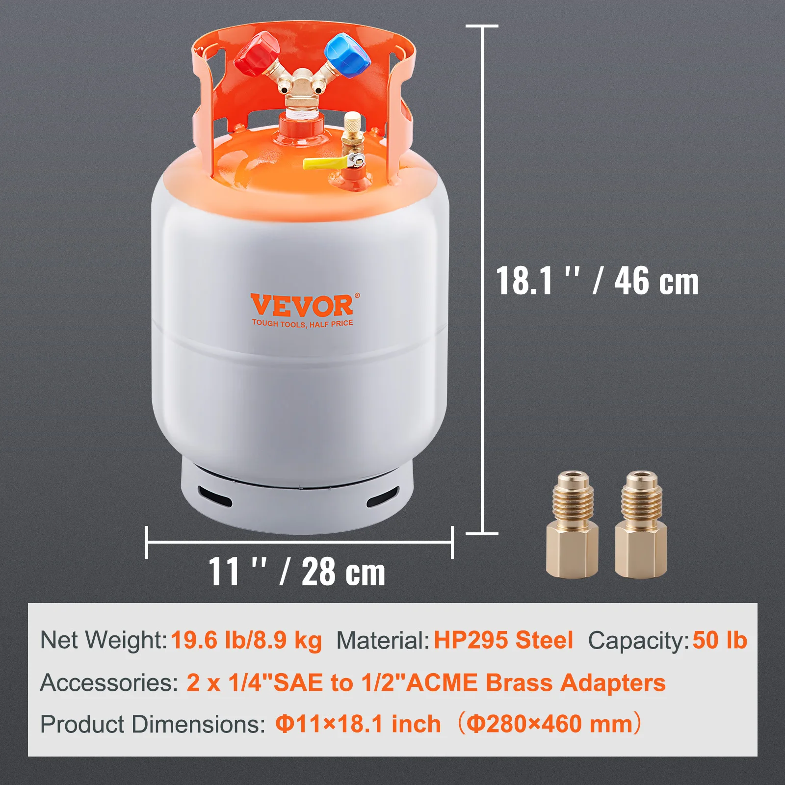 SucceBuy Koelmiddelterhersteltank 50 LBS Capaciteit 400 psi Draagbare cilindertank met Y-klep voor vloeistof/damp, voor R22/R134A