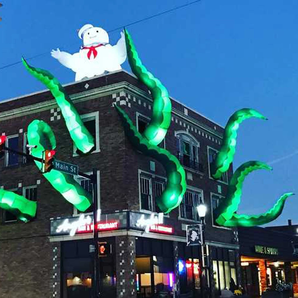 wholesale Art Sculpture Green Inflatable Octopus Tentacles With Led Lights Giant Octopuss Arm Feet Roof And Wall Decoration For