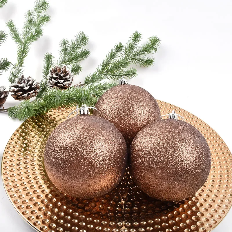 Christmas decorations 10CM brown glitter Christmas ball pendant Christmas window decoration ball 6pcs