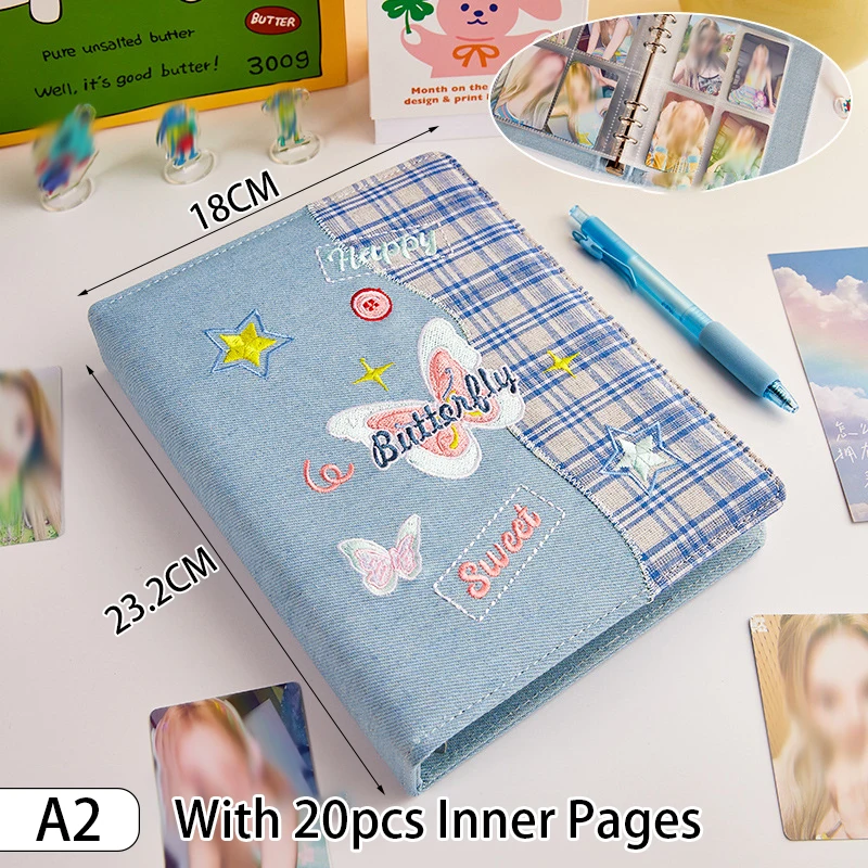 Butterfly Raw Edge Hollow Card Holder 3-Inch Four-Grid Denim Creative Cover Loose-Leaf Album Kpop Idol Photocards Collect Book