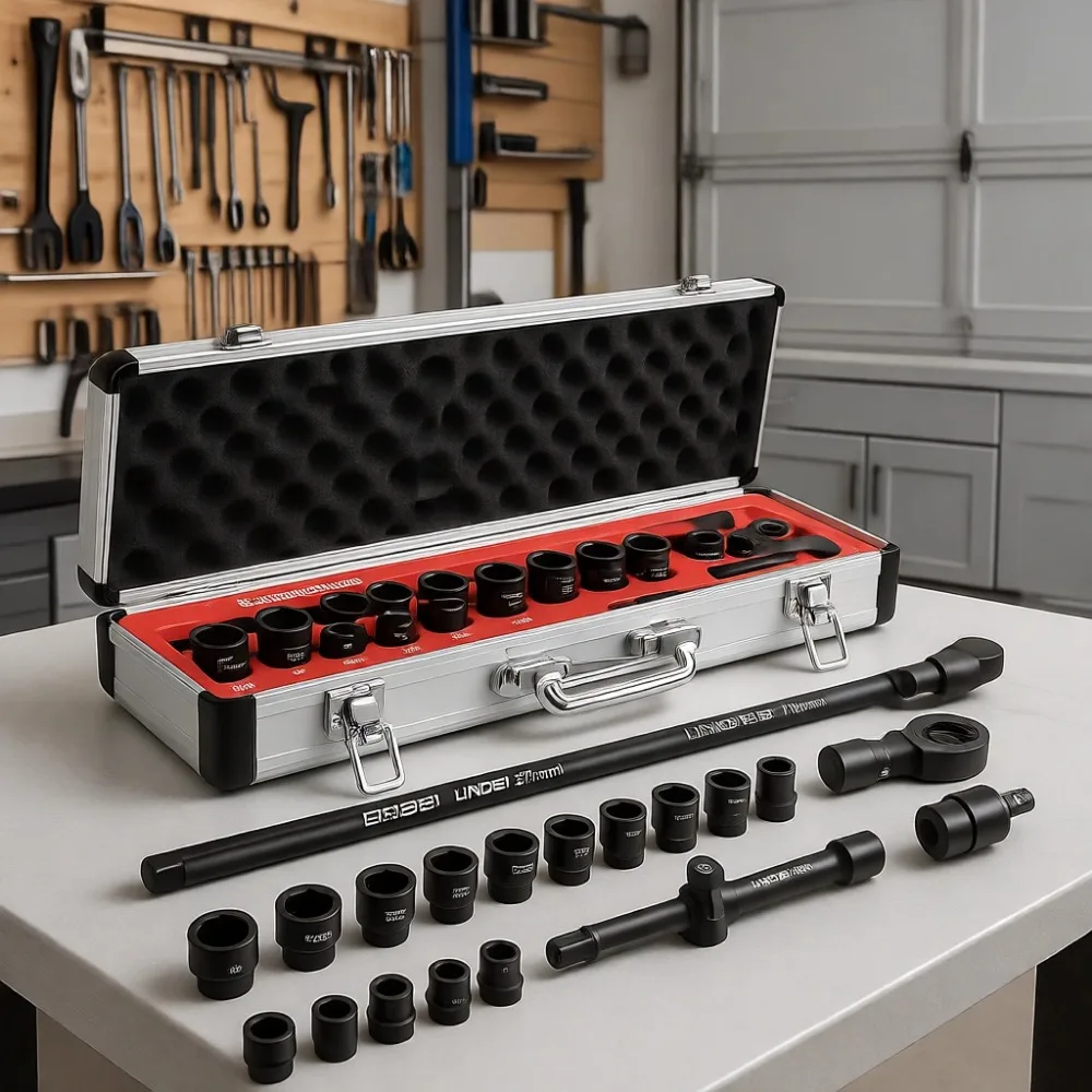 

3/8 Inch Nano Impact Socket Set 19 Piece Flex Head Ratcheting Wrench Extension Bar 6 to 19mm Metric Cr-Mo