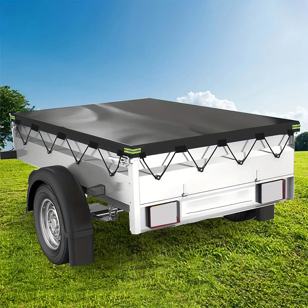 214x122cm Heavy Duty Trailer Cover Travel Camping Canopy Waterproof Trailer Cover with Bungee Cord Trailer Flat Tarpaulin Cover