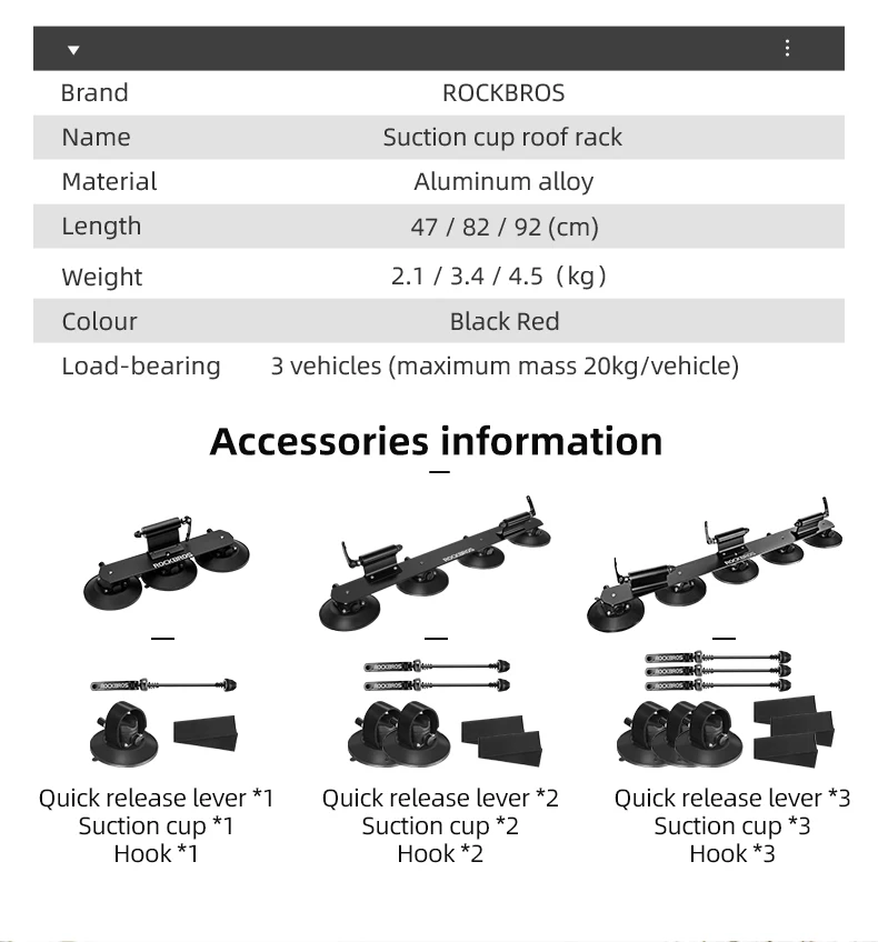 ROCKBROS Bike Rack Suction Roof-Top Bike Car Racks Carrier Quick Install Vacuum Bike Roof Rack MTB Mountain Road Bike Accessory