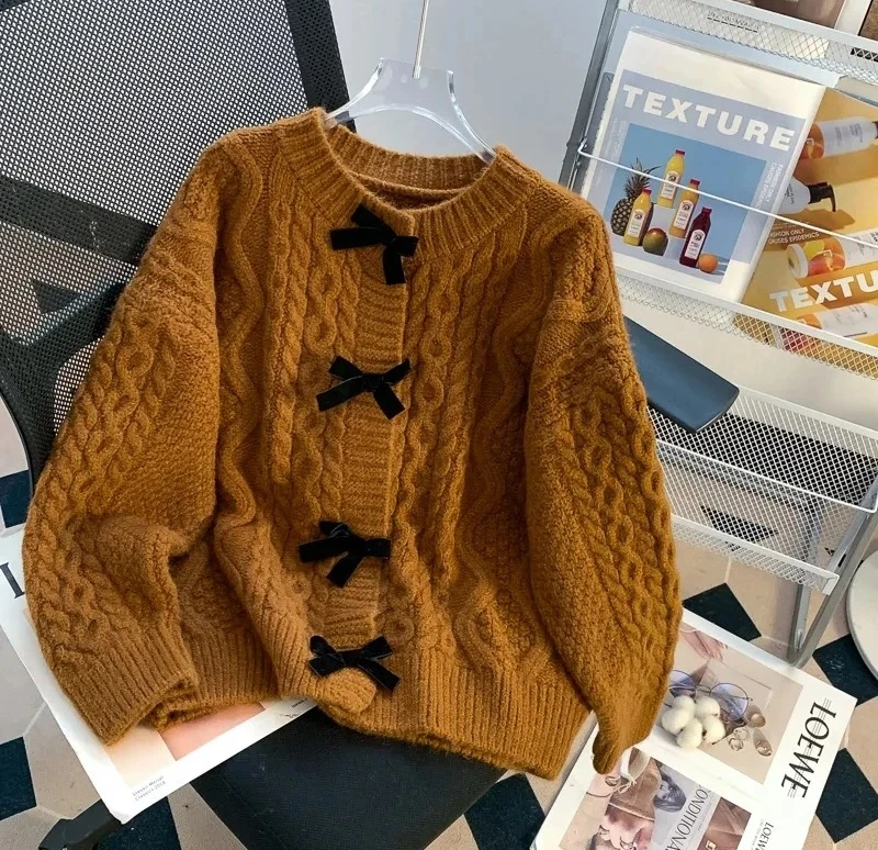 

Spring Autumn Loose Lazy Retro Women Knitted Cardigan Sweater Jacket