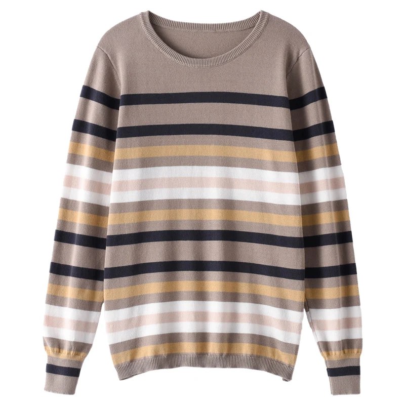 Pure Cotton Striped Knitwear Women\'s Round Neck Pullover Sweater Casual Fashion Needle Cotton Sweater Long Sleeve Spring Autumn