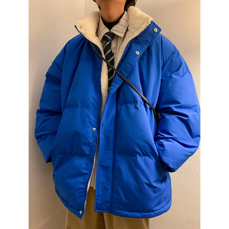 Homens harajuku quente bolha casaco de inverno jaqueta gola oversize parkas estilo coreano masculino acolchoado casaco coreano puffer jaquetas