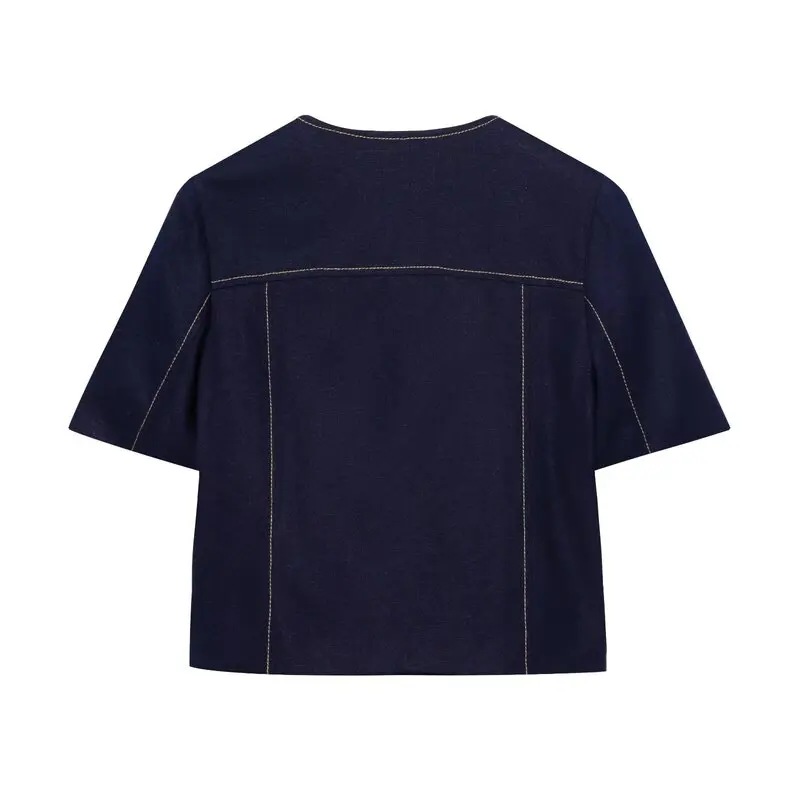 

New Summer 2025 Women's Faion Linen Blend ort Sve Suit Jaet Tead Trimmed 3429709 Versatile Sli Workwear
