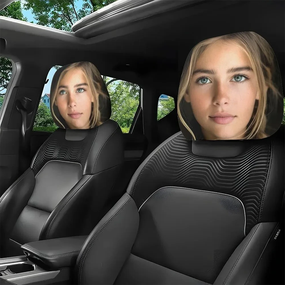 2pcs Fresh Girly Style Character Print Car Headrest Covers High Definition 3D Digital Printing Easy to Install and Wash